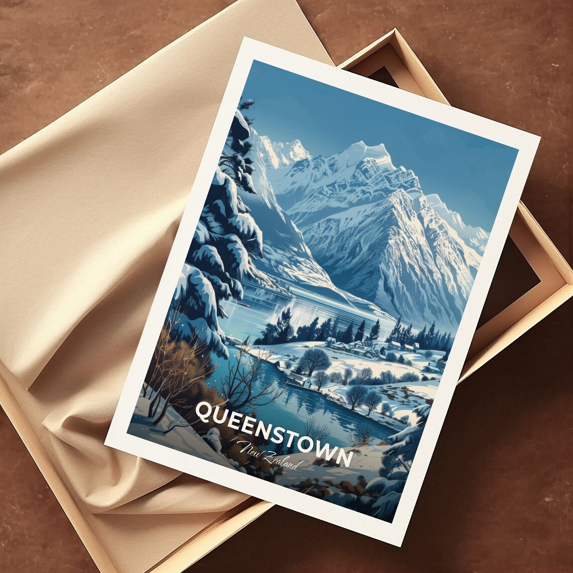 Queenstown New Zealand Remarkables Winter Mountain Travel Poster - Image 3