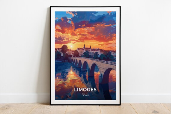 Limoges France Old Stone Bridge River Sunset Reflections Travel Poster