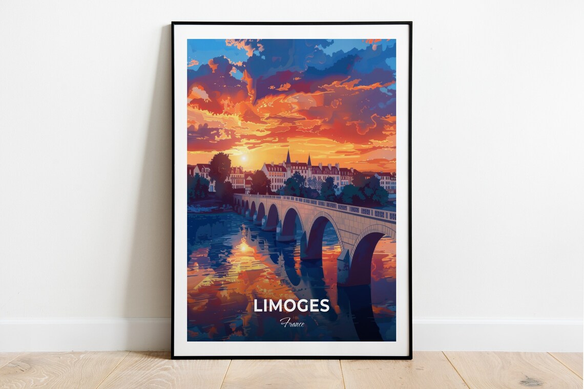 Limoges France Old Stone Bridge River Sunset Reflections Travel Poster