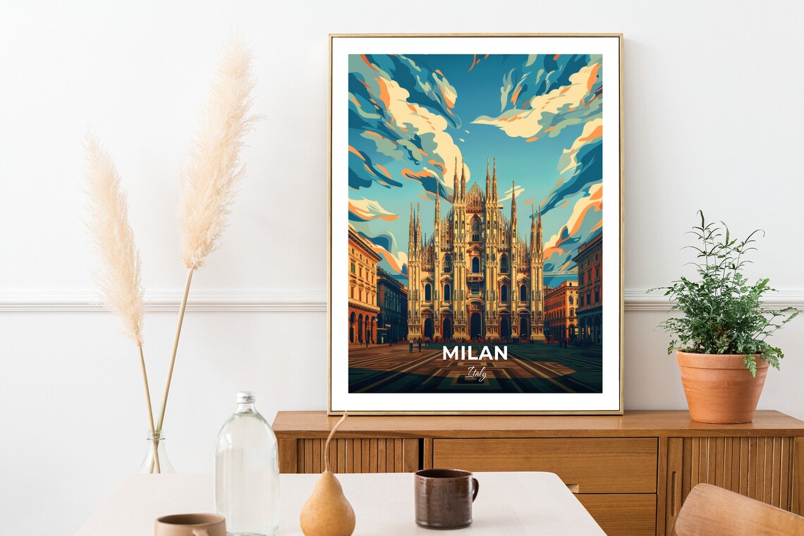 Milan Italy Duomo Di Milano Cathedral Cloudy Sky Travel Poster - Image 2