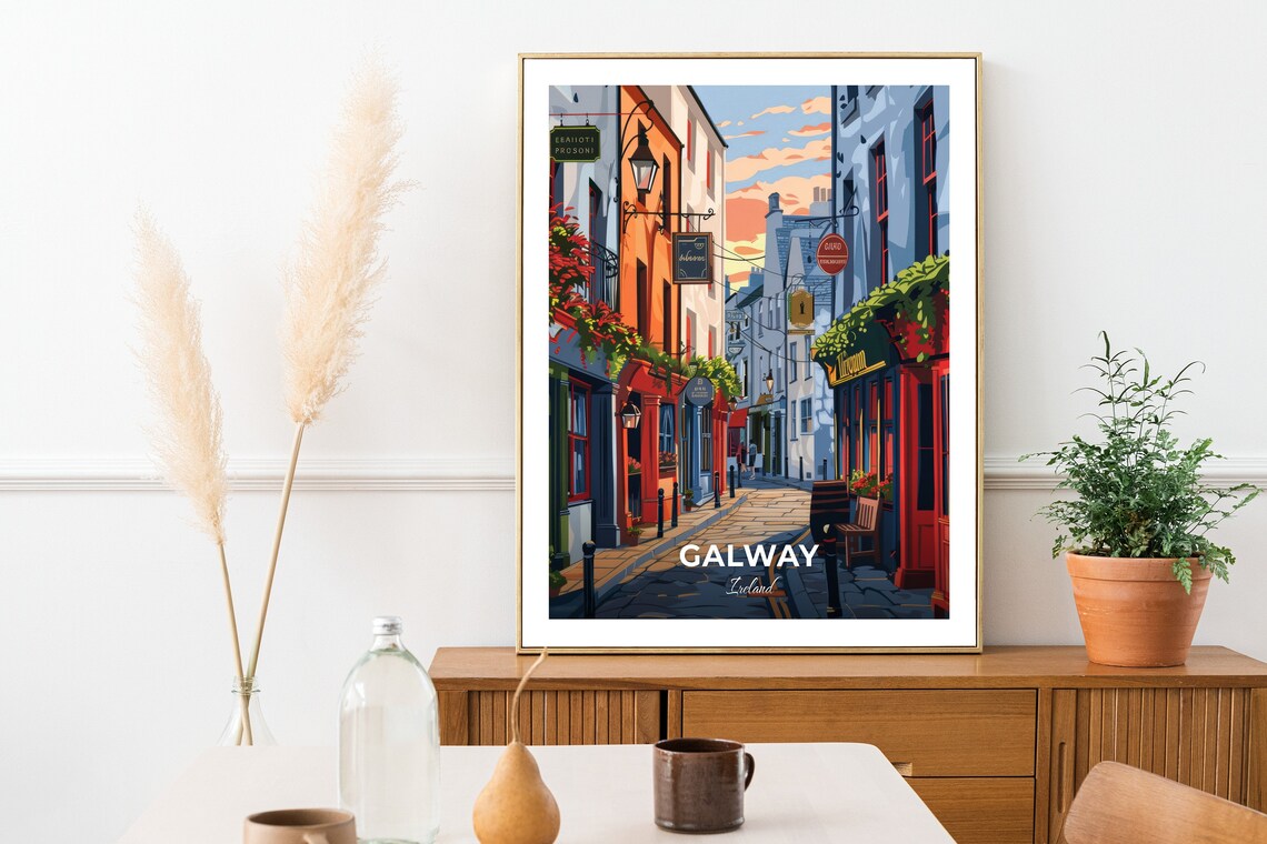 Galway Latin Quarter Colorful Historic Pub Street Travel Poster - Image 2