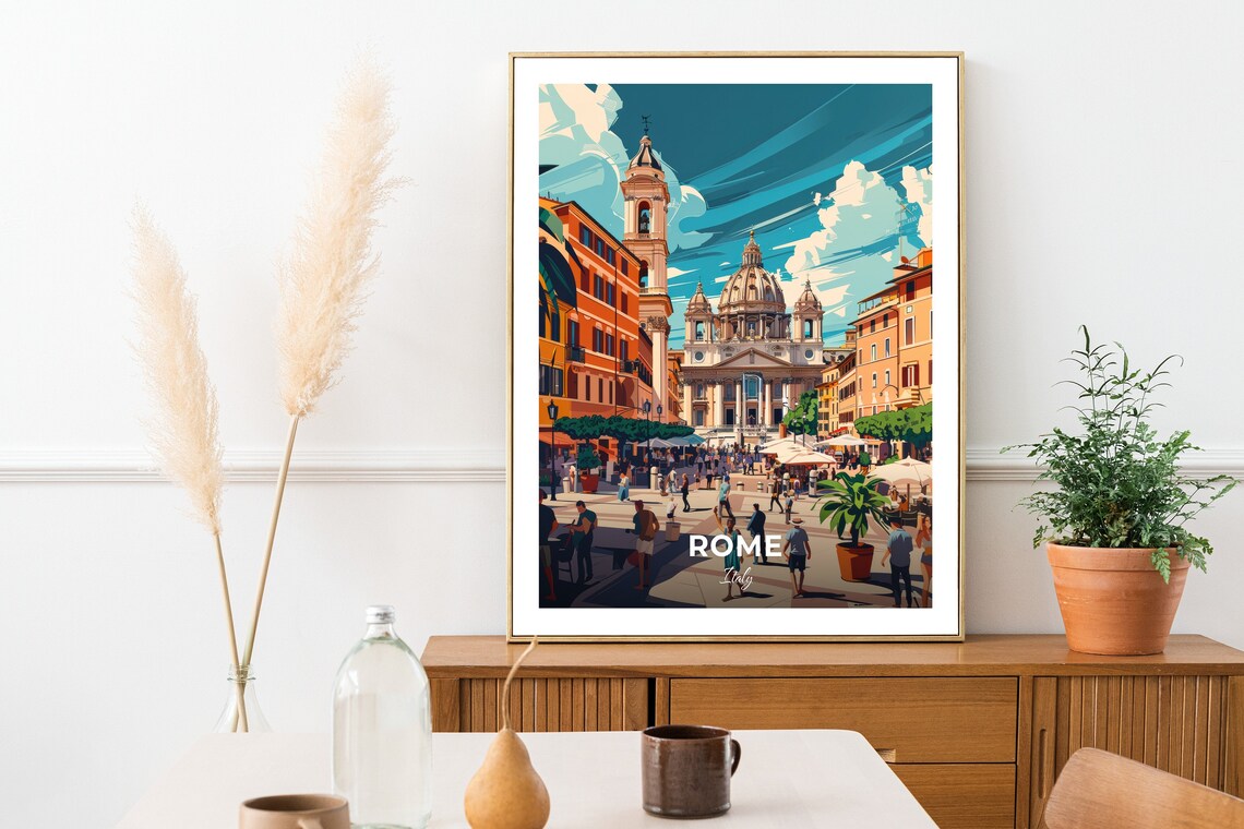 Rome Piazza del Popolo Grand Dome Historic Square Travel Poster - Image 2