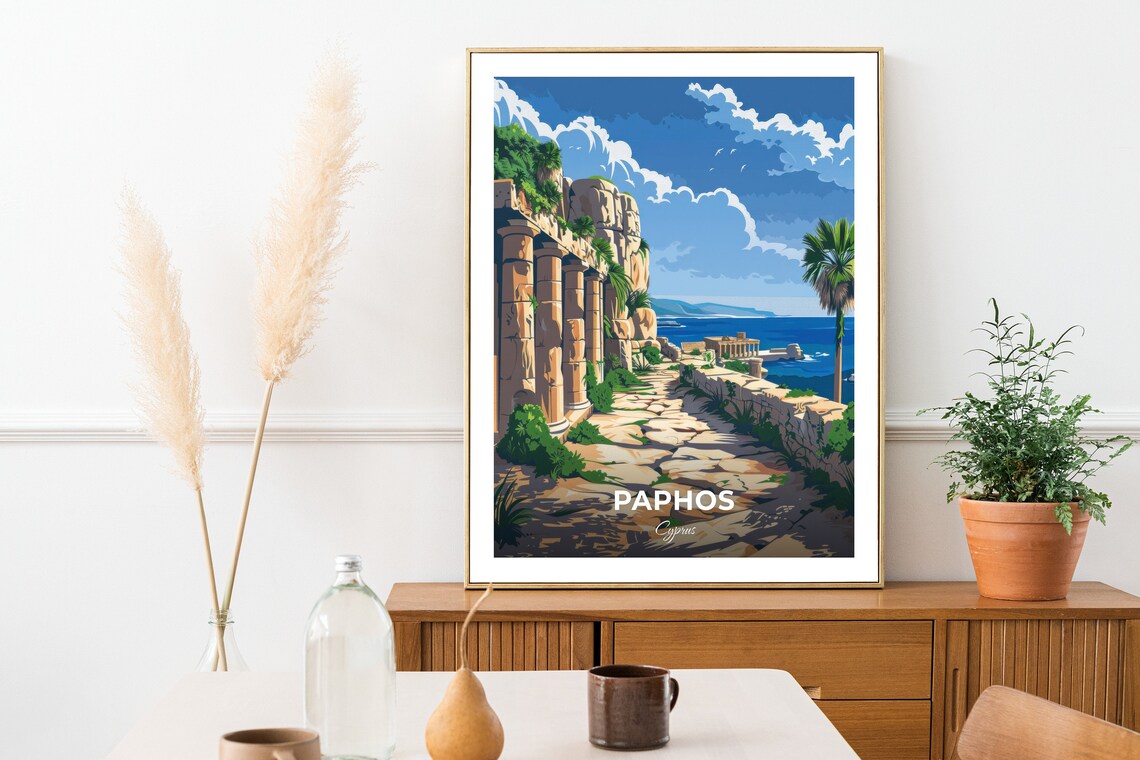Paphos Cyprus Tombs of the Kings Ancient Ruins Coast Travel Poster - Image 2