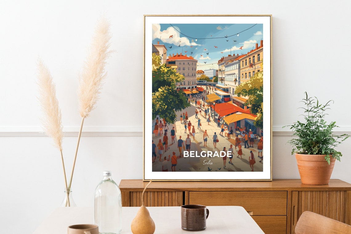 Belgrade Pedestrian Zone Crowded Square Market Day Travel Poster - Image 2