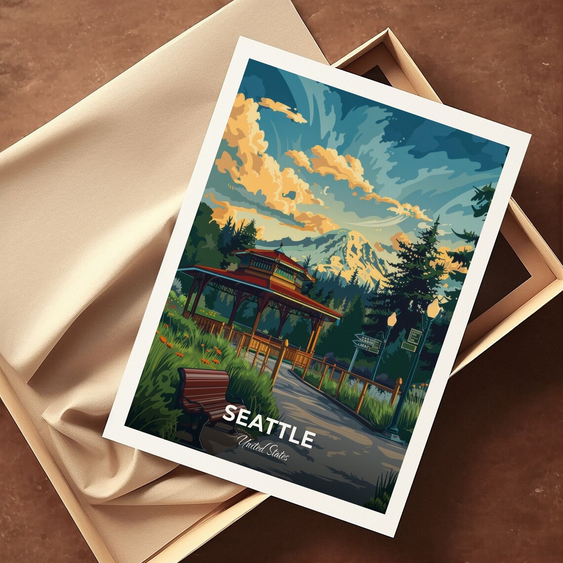 Seattle Woodland Park Pavilion Snow Capped Mountain View Travel Poster - Image 3