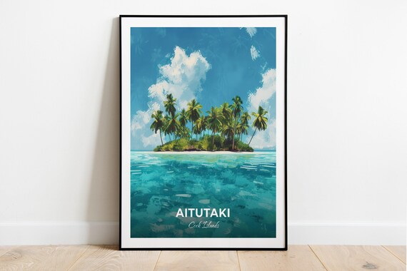 Aitutaki Cook Islands Palm Island Turquoise Sea Travel Poster