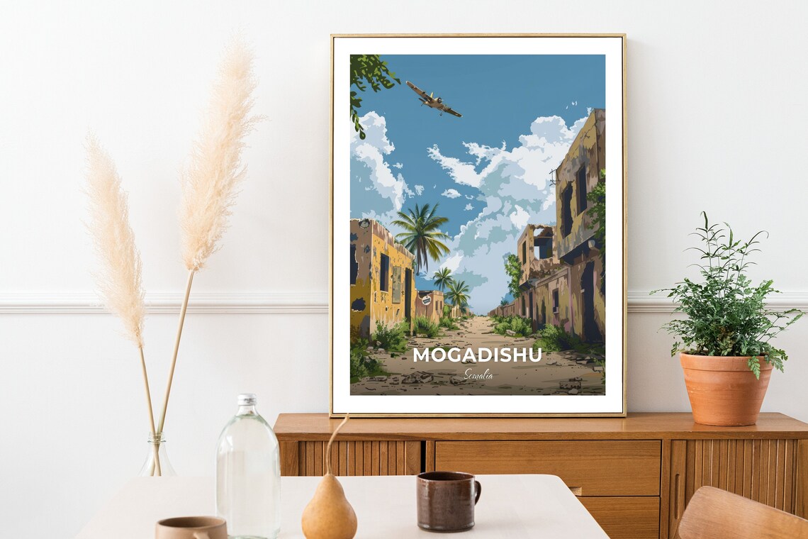 Mogadishu Somalia Wartime Streetscape Military Jet Art Poster - Image 2