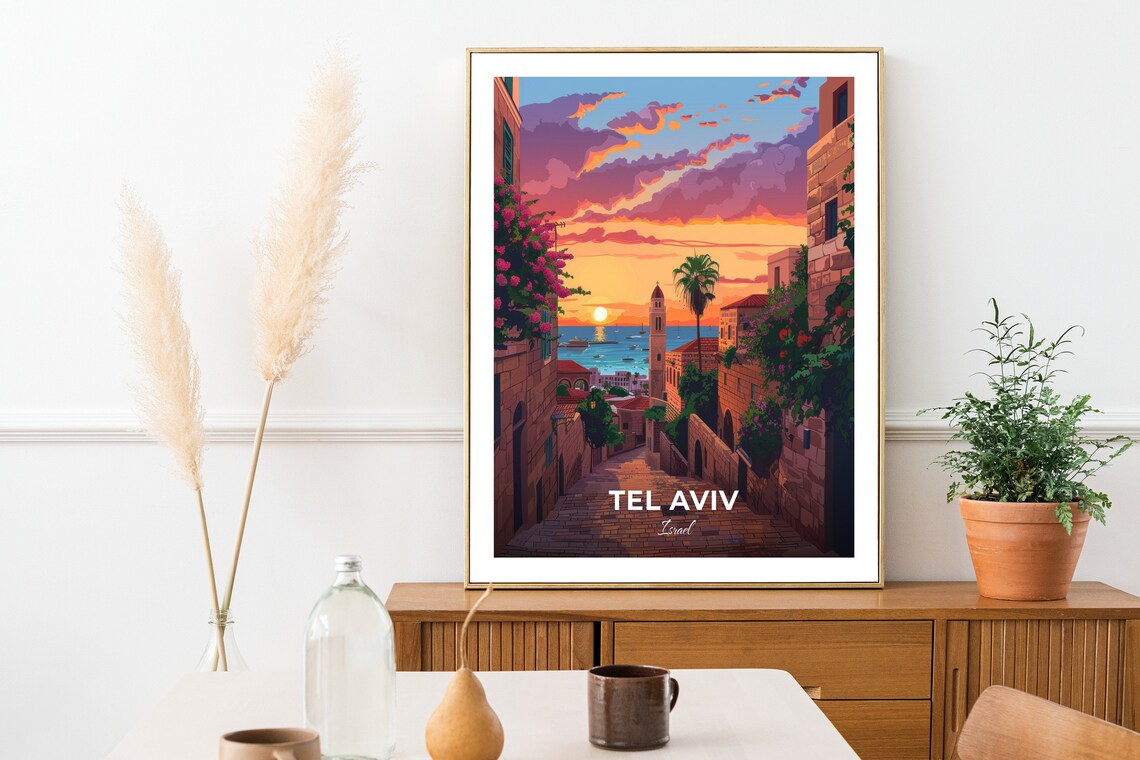 Tel Aviv Jaffa Old City Sunset Stone Lane Seaside Mediterranean Travel Poster - Image 2