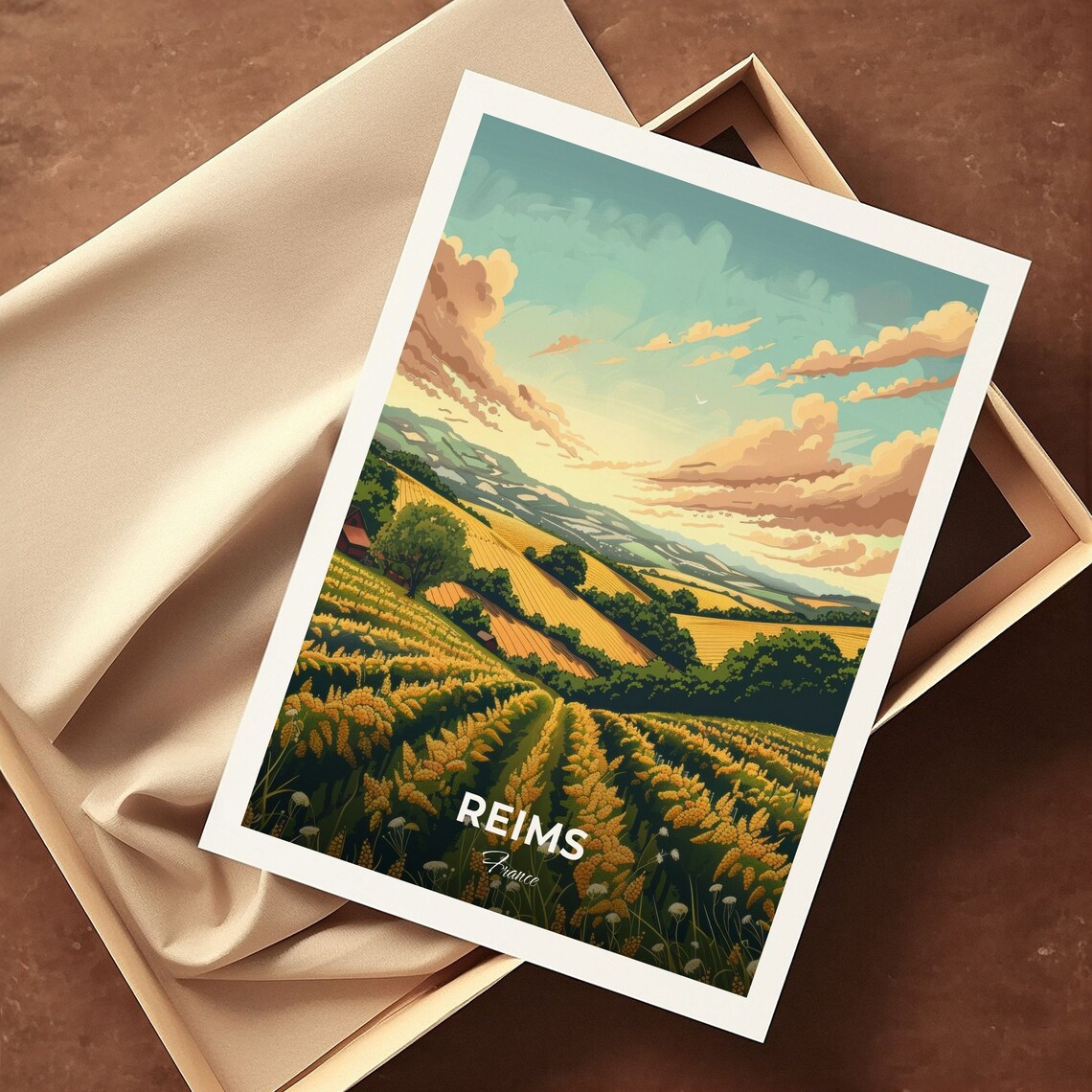 Reims Champagne Vineyard Rolling Hills France Countryside Travel Poster - Image 3