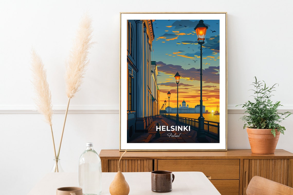 Helsinki Finland Harbor Promenade Sunset Lamps Travel Art Poster - Image 2