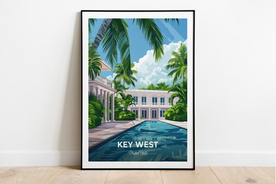 Key West Truman Little White House Columned Pool Travel Poster