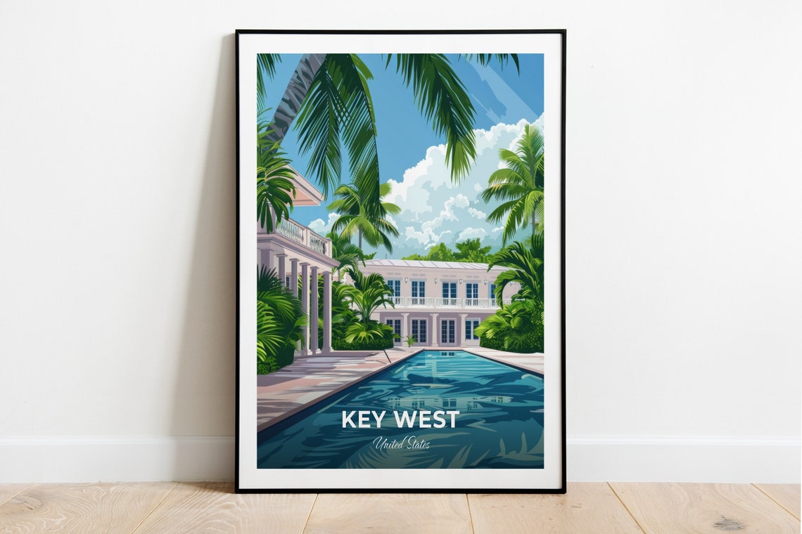 Key West Truman Little White House Columned Pool Travel Poster