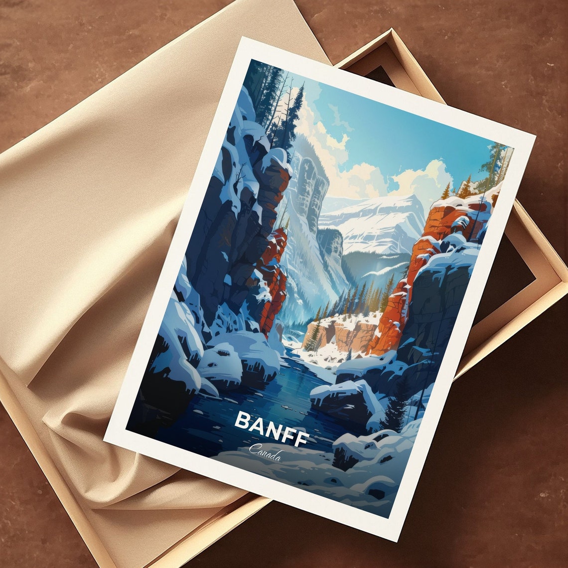 Banff Canada Johnston Canyon Snowy Winter Mountain Travel Poster - Image 3