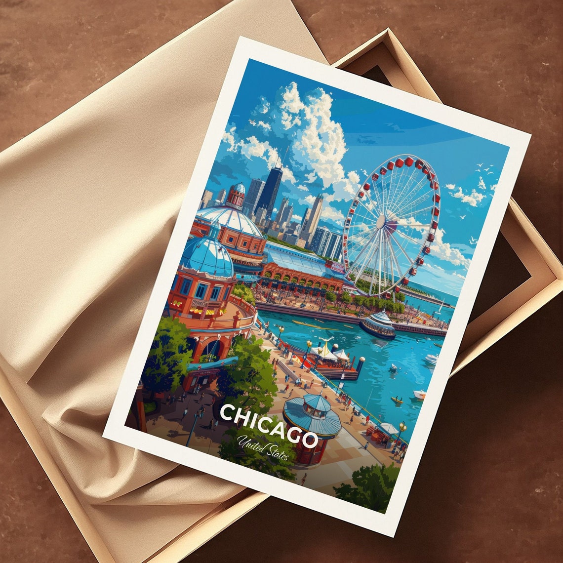 Chicago Navy Pier Ferris Wheel Lakefront Skyline Travel Poster - Image 3