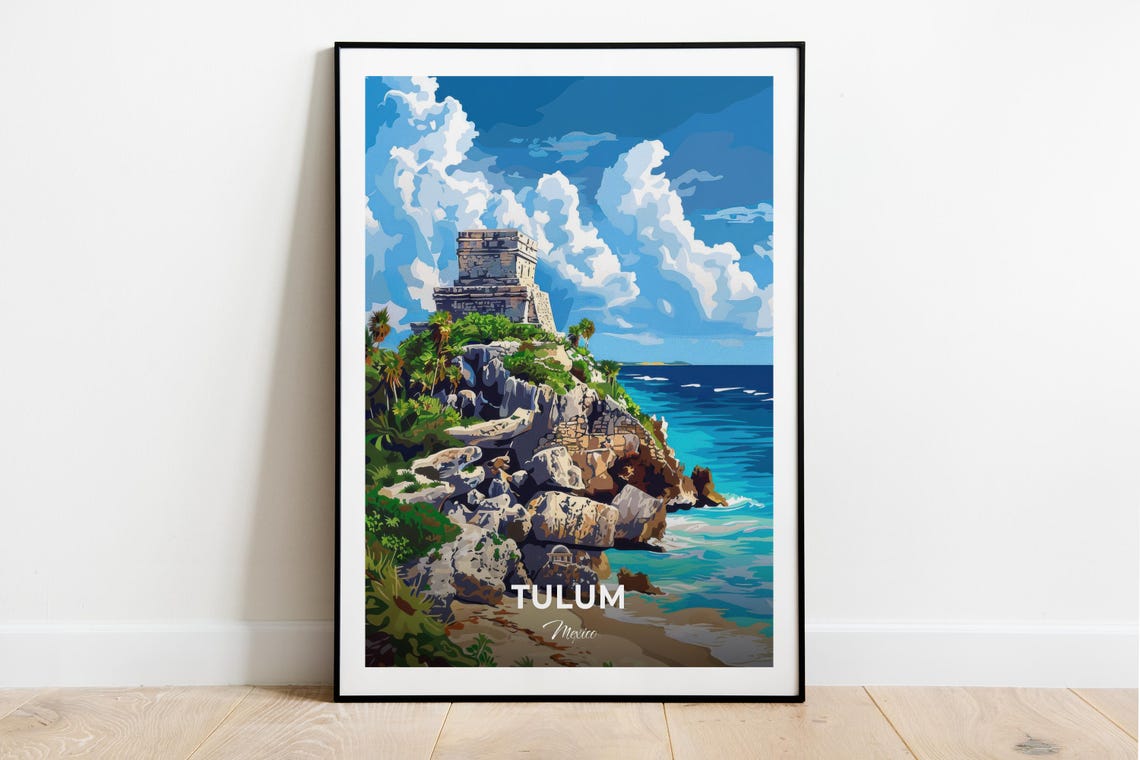 Tulum Mexico Tulum Ruins Cliffside Temple Caribbean Travel Poster