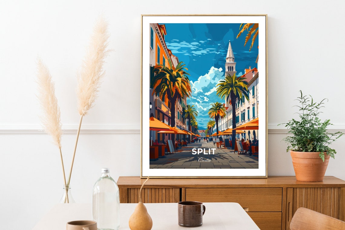 Split Palm Lined Promenade With Church Tower Croatia Travel Poster - Image 2