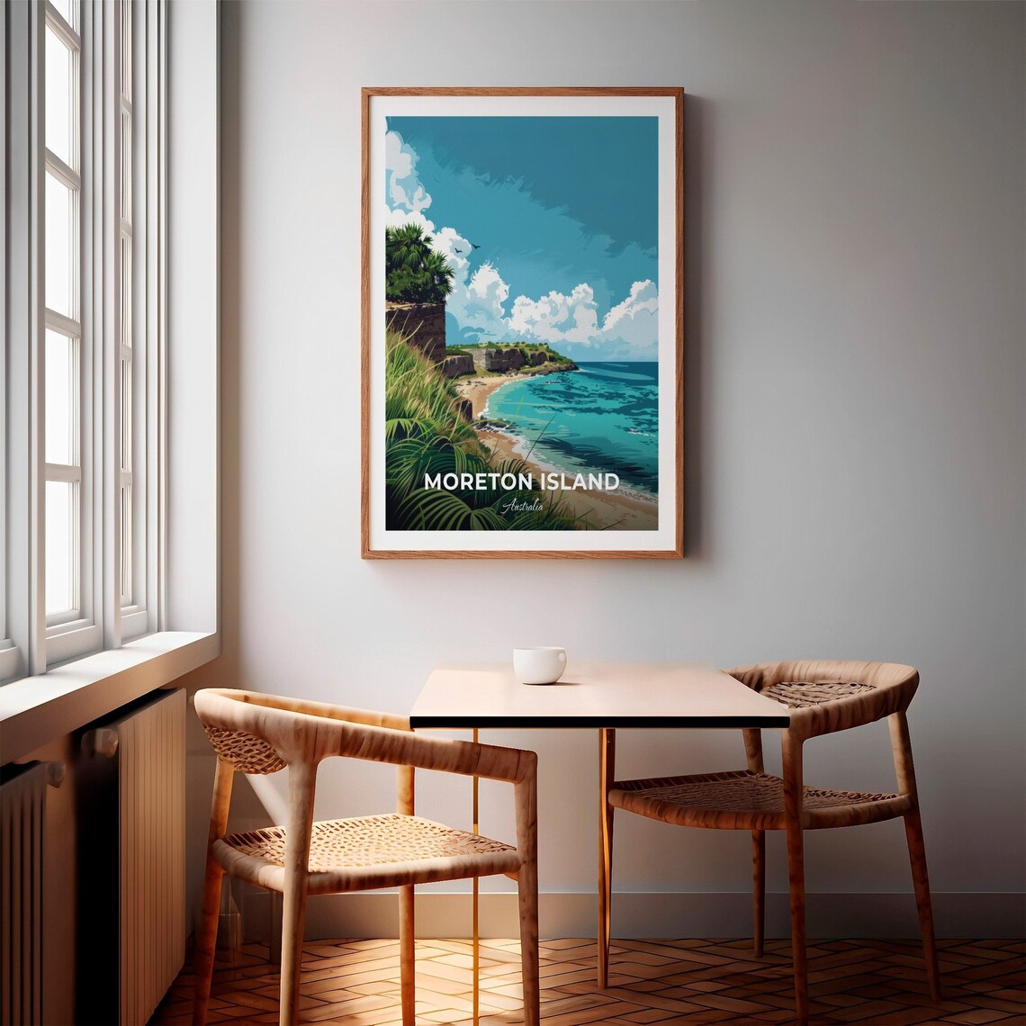 Moreton Island Australia Green Cliffs Over a Turquoise Bay Travel Poster - Image 2