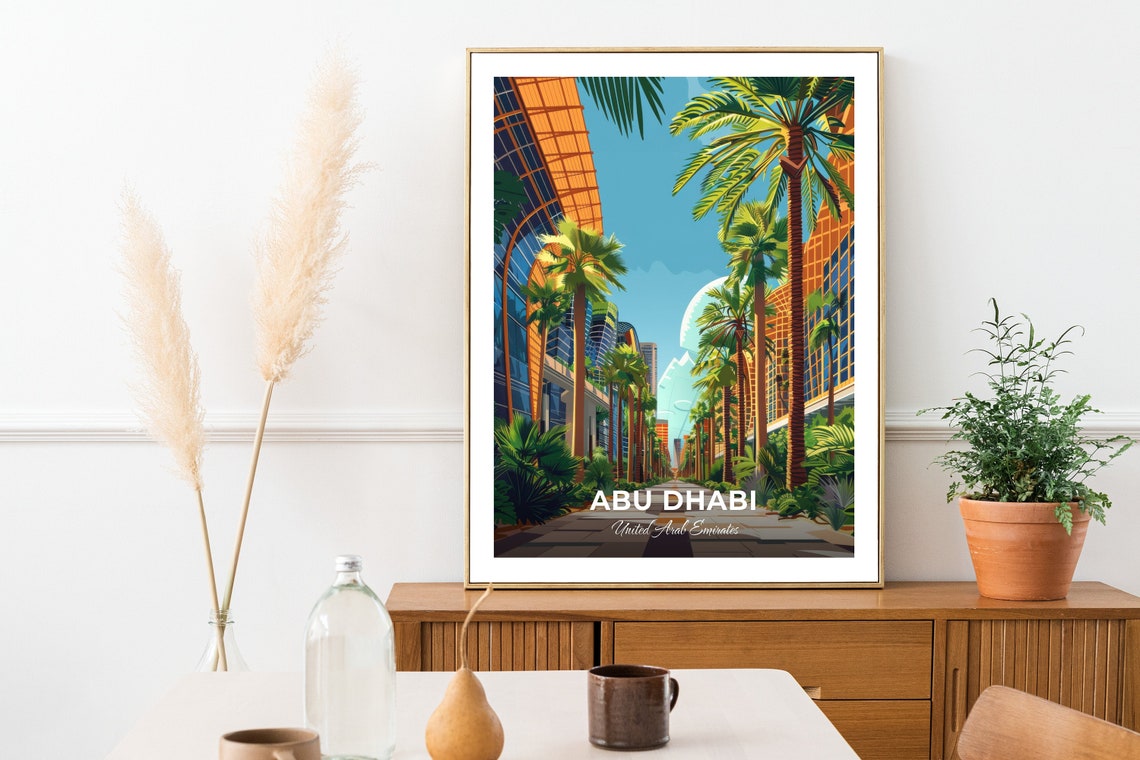 Abu Dhabi Masdar City Palm Lined Modern Street Cityscape Poster - Image 2