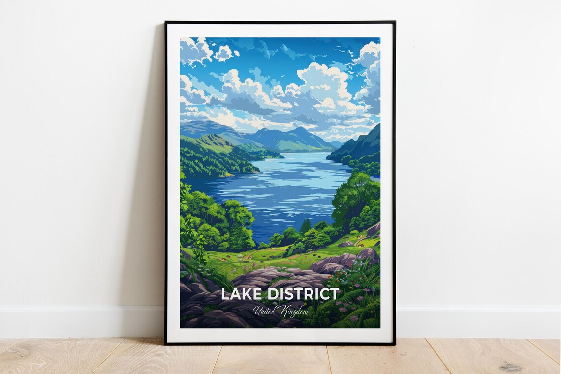 Lake District England Lush Green Valley Lake Scenic Travel Poster