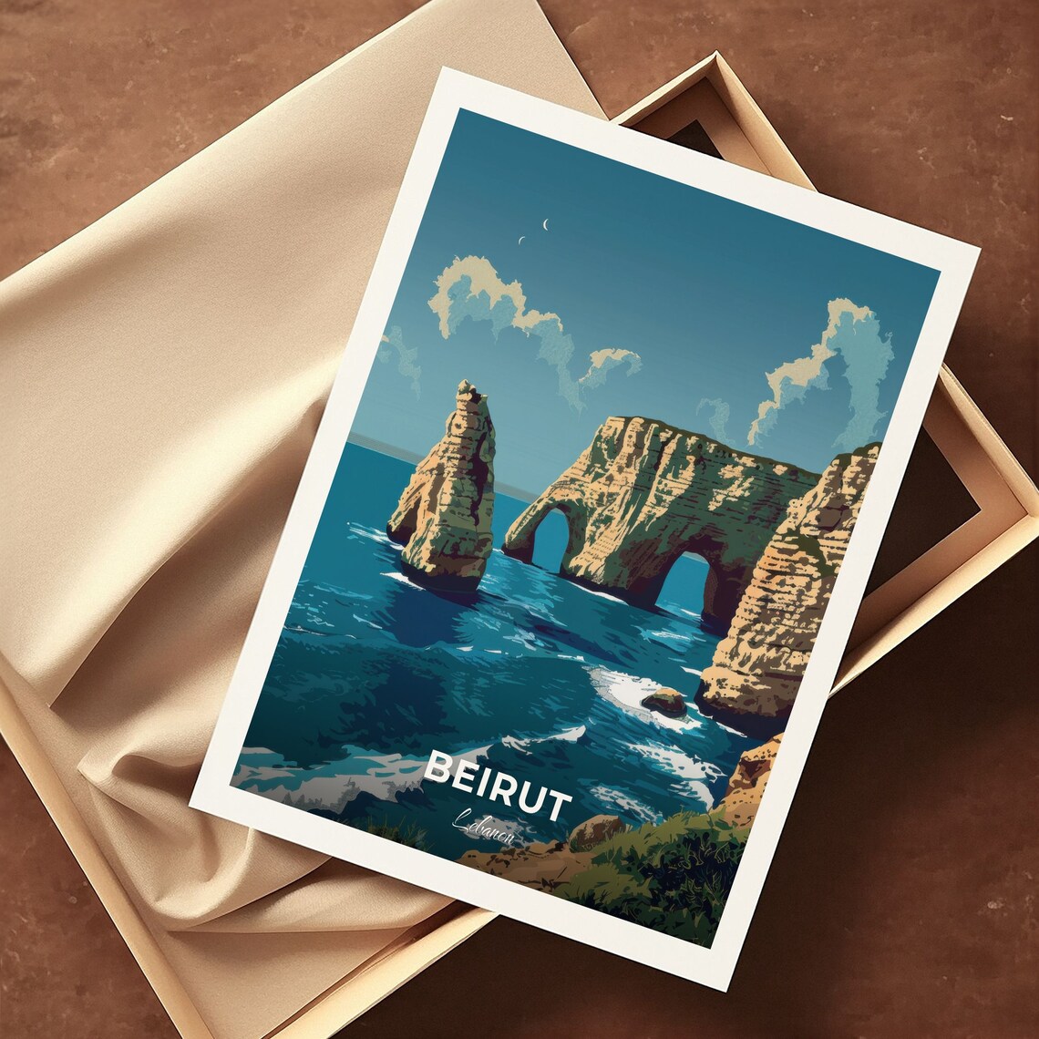 Beirut Lebanon Pigeon Rocks Sea Arches Coastal Cliffs Travel Poster - Image 3