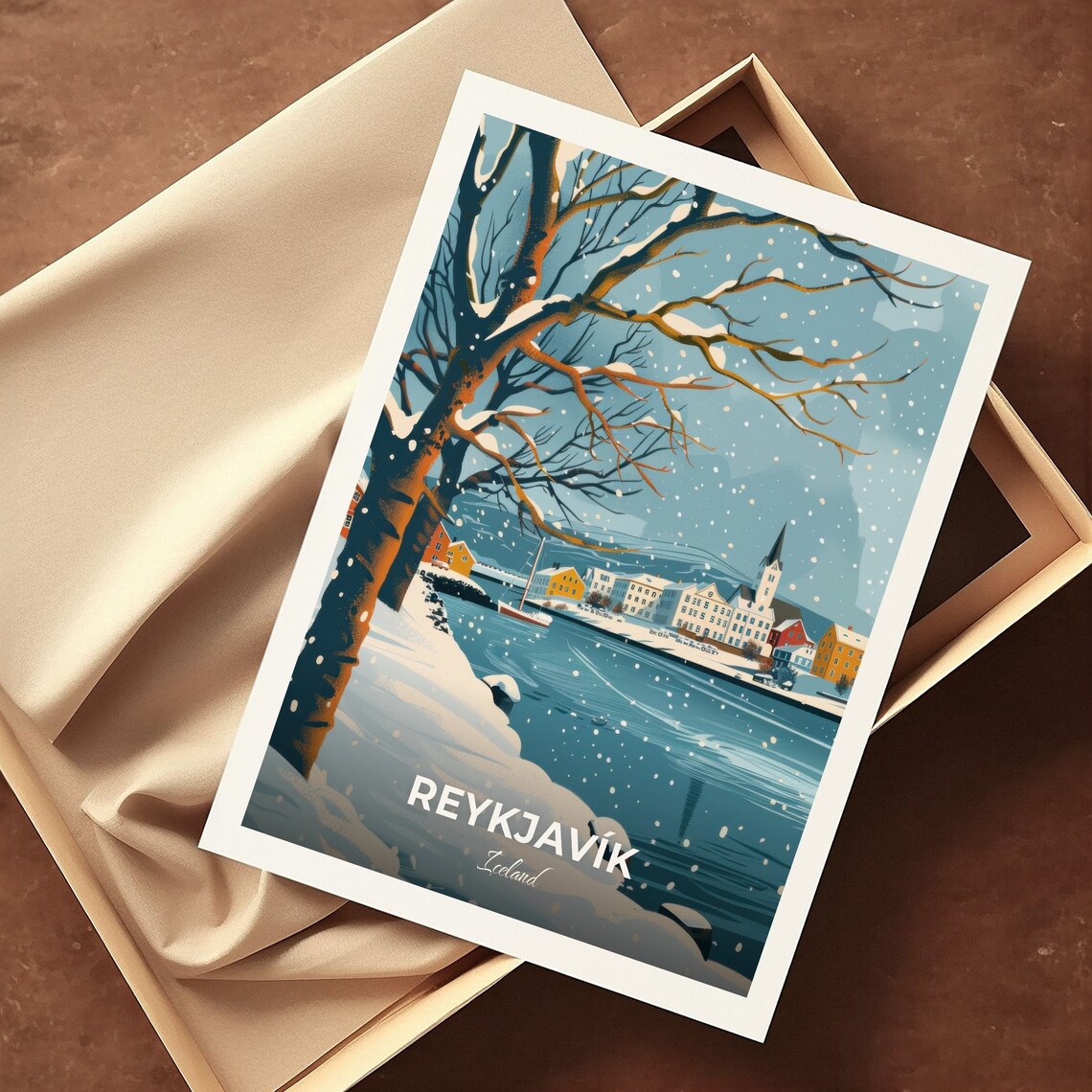 Reykjavik Iceland Snowy Winter Harbor Scene Vintage Travel Poster - Image 3
