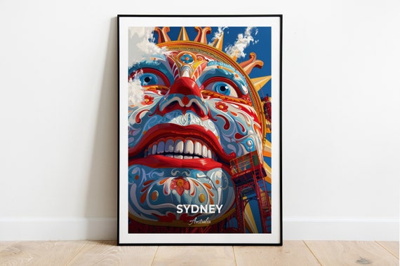 Sydney Travel Poster Luna Park City Print Cityscape Artwork Birthday Wedding Gift Wall Art Location Print Home Decor Traveler Gift