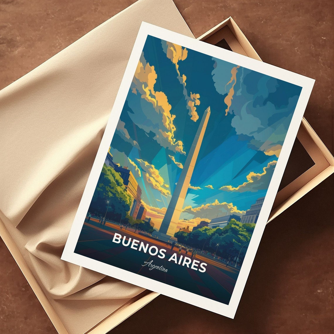 Buenos Aires Argentina Iconic Obelisco Sunset Avenue Travel Poster - Image 3