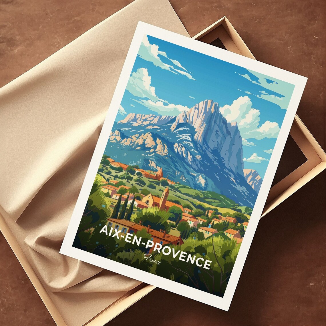 Aix-en-Provence Sainte-Victoire Mountain Village France Travel Poster - Image 3