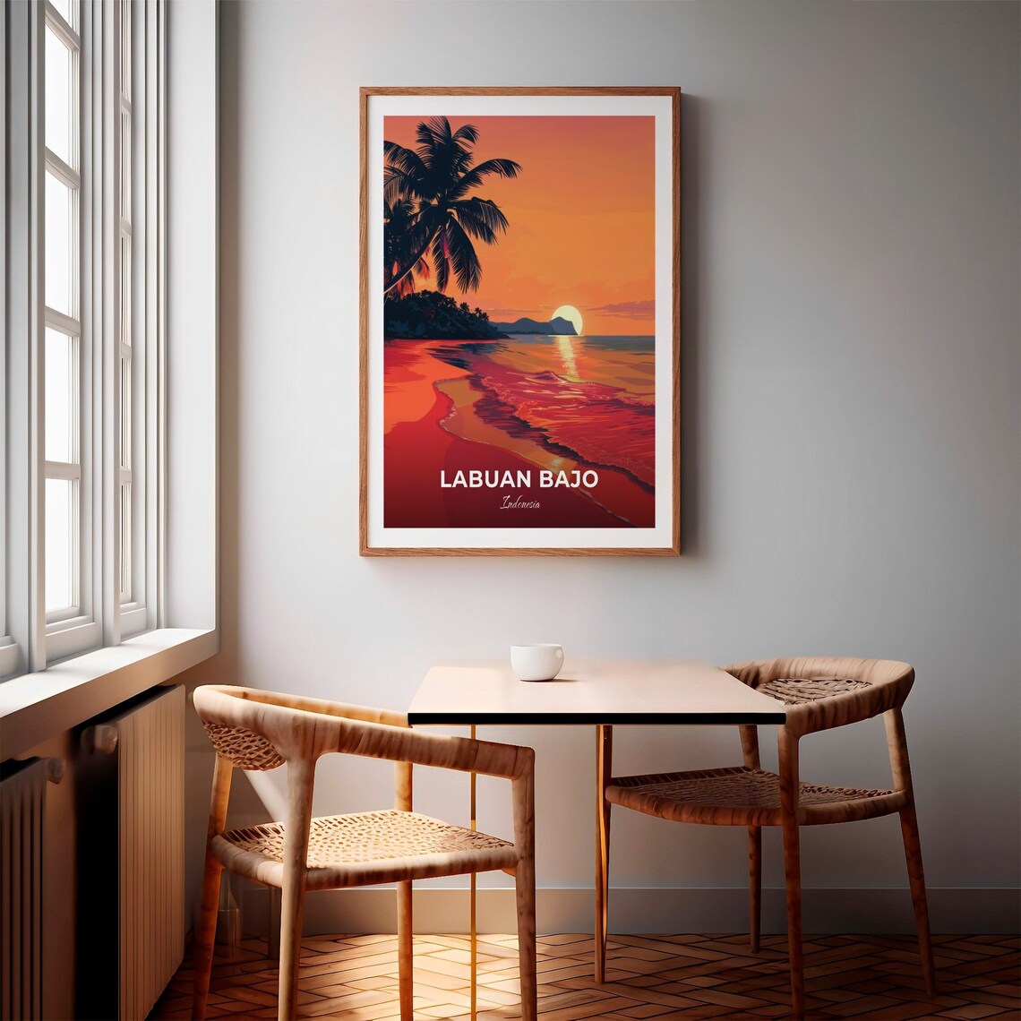 Labuan Bajo Sunset Beach Palm Silhouette Indonesia Vintage Travel Poster - Image 2