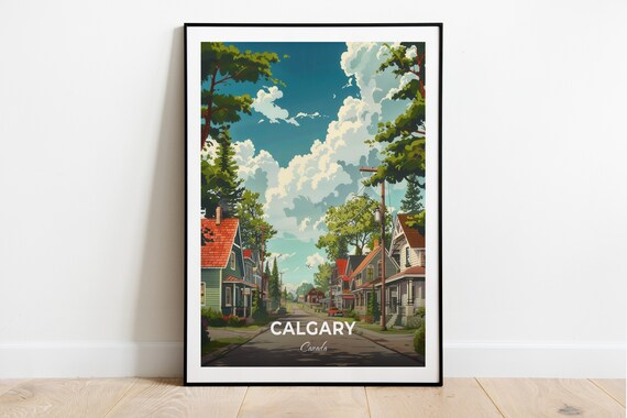 Calgary Canada Sunny Tree Lined Residential Street Travel Poster
