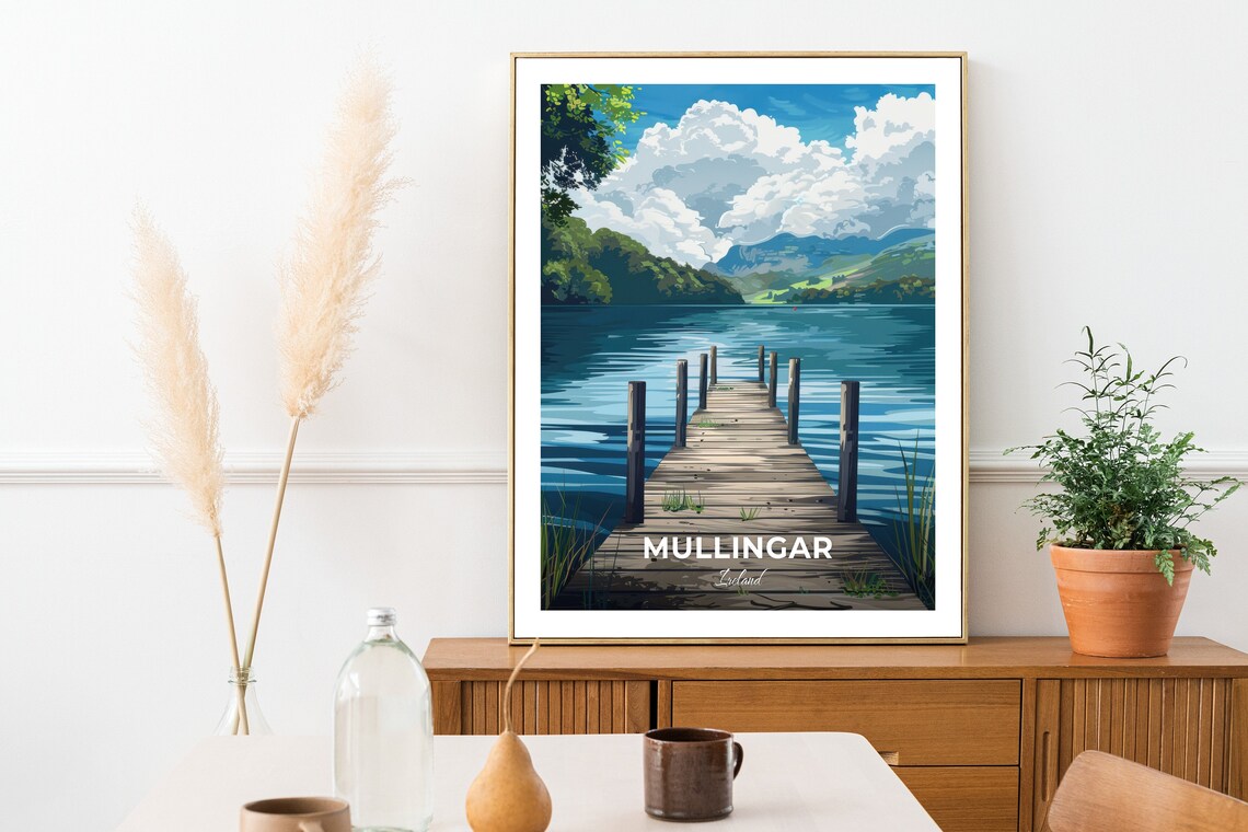 Mullingar Ireland Lough Ennell Wooden Pier Lake Landscape Travel Poster - Image 2