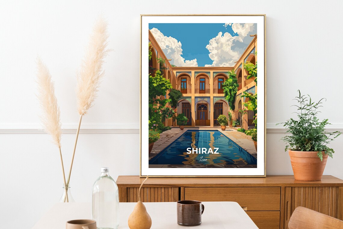 Shiraz Iran Zinat ol Molk House Courtyard Pool Arches Travel Poster - Image 2
