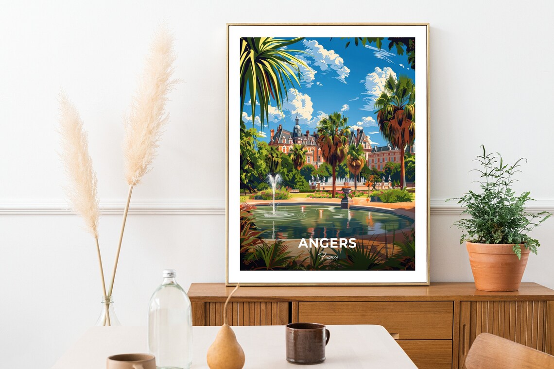Angers France Fountain Garden Palace Palms Travel Art Poster - Image 2