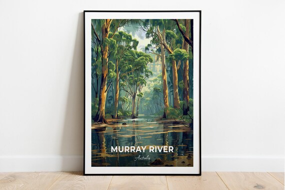 Murray River Australia Golden Gum Trees Riverbank Travel Poster