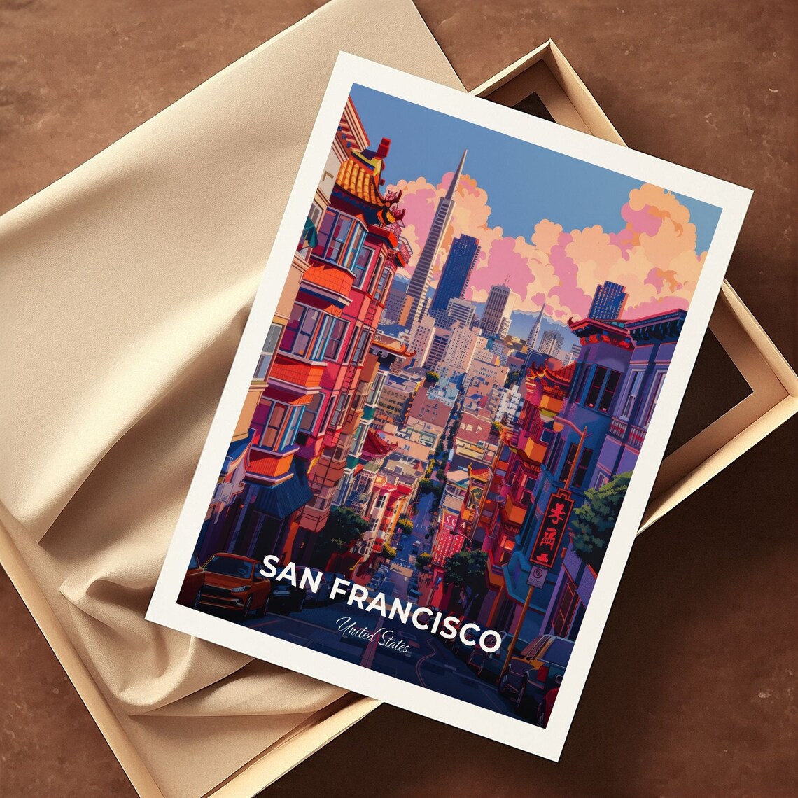 San Francisco Chinatown Street Skyline Transamerica Tower Travel Poster - Image 3