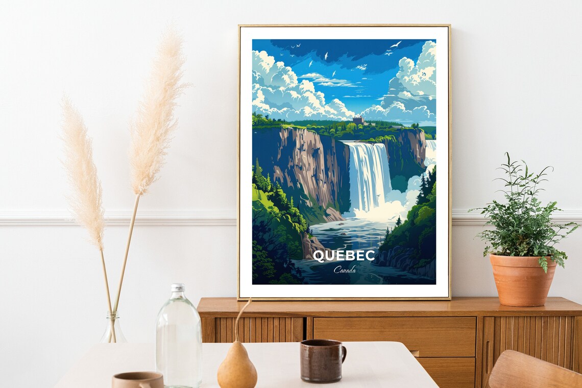 Quebec Montmorency Falls Towering Waterfall Canyon Nature Travel Poster - Image 2