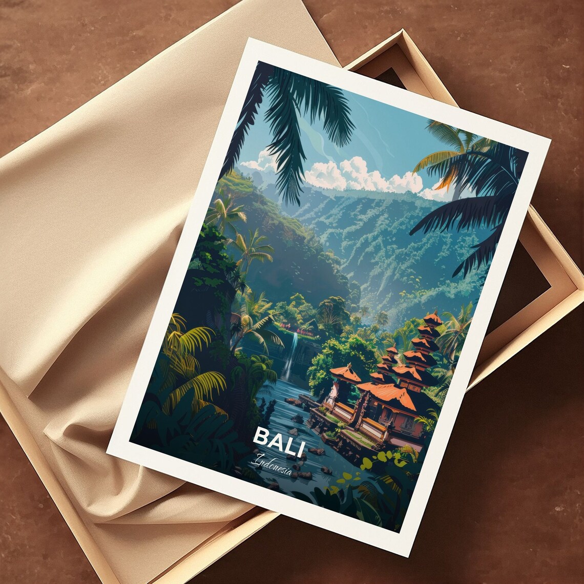 Bali Tirta Empul Temple Jungle Waterfall Serene Travel Poster - Image 3