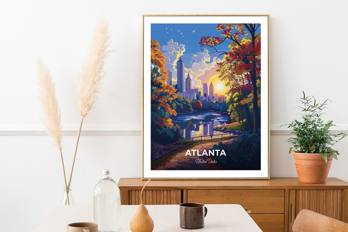 Atlanta United States Piedmont Park Skyline Autumn Lake View Poster - Image 2