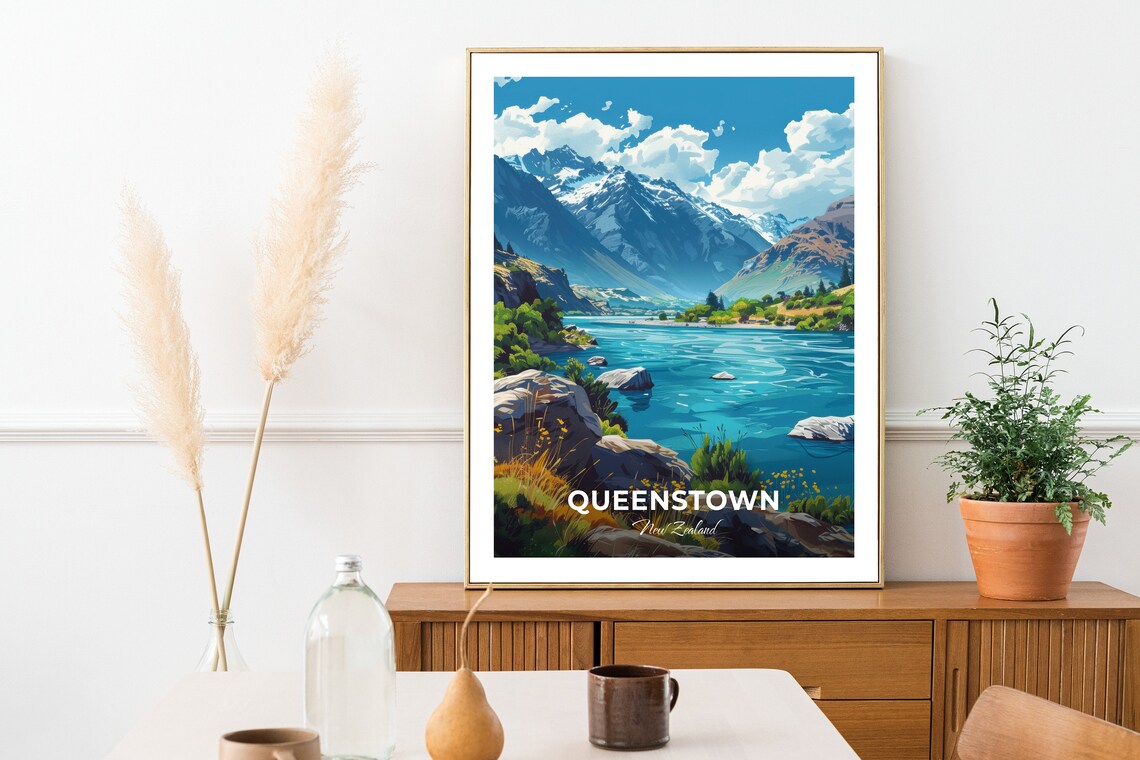 Queenstown Shotover River Turquoise Water Rocks Valley Travel Poster - Image 2