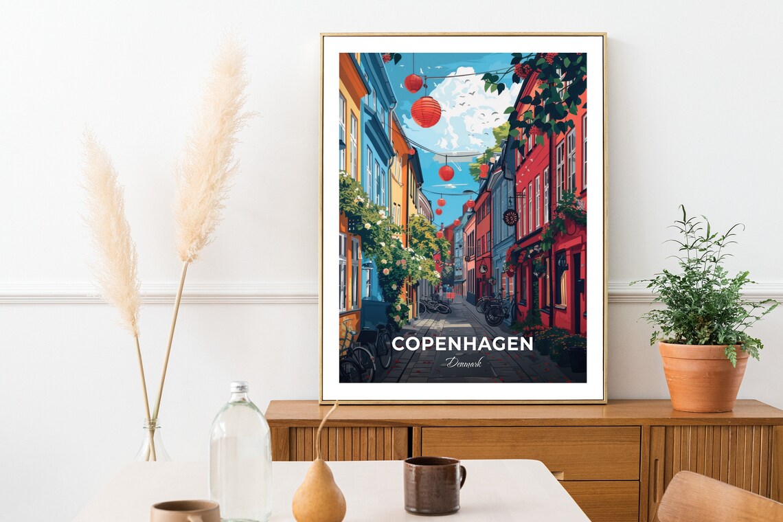 Copenhagen Christiania Lantern Street Colorful Houses Poster - Image 2