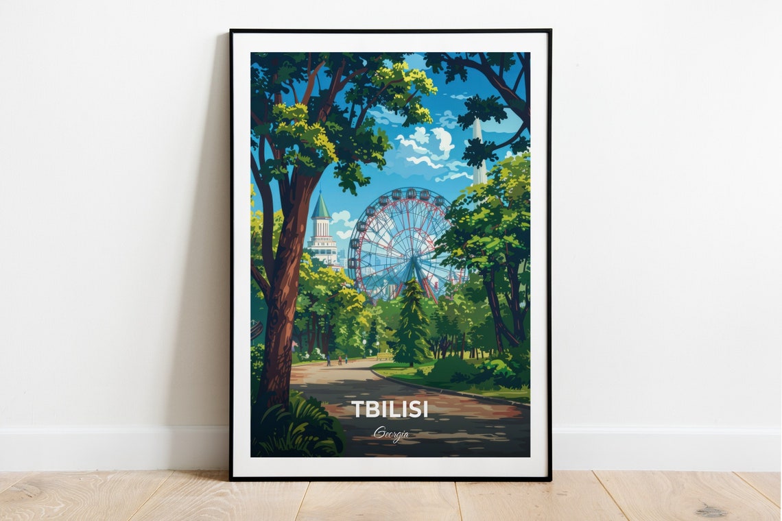 Tbilisi Georgia Mtatsminda Park Ferris Wheel Tree Lined Avenue Poster