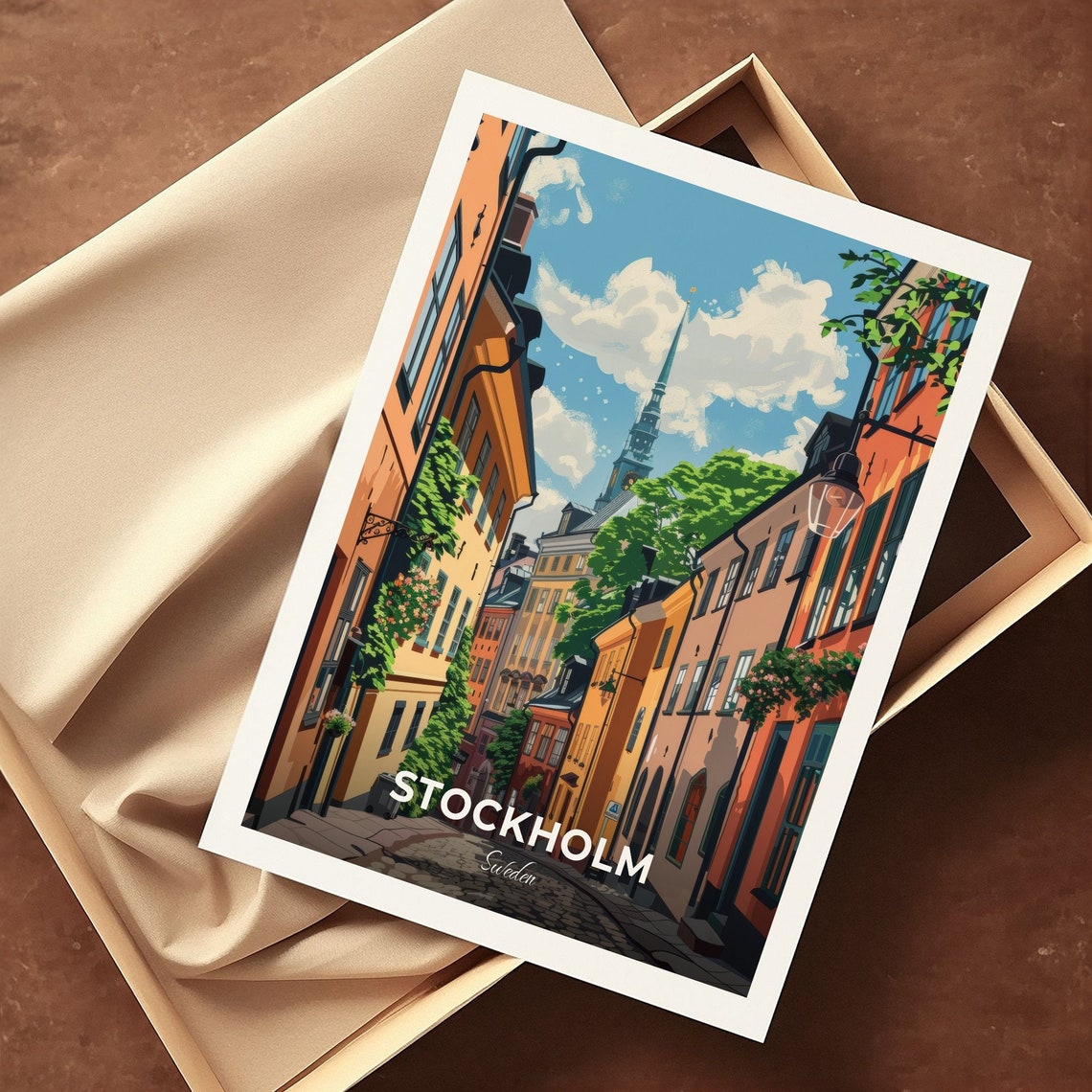 Stockholm Sweden Old Town Cobblestone Street Colorful Facades Poster - Image 3