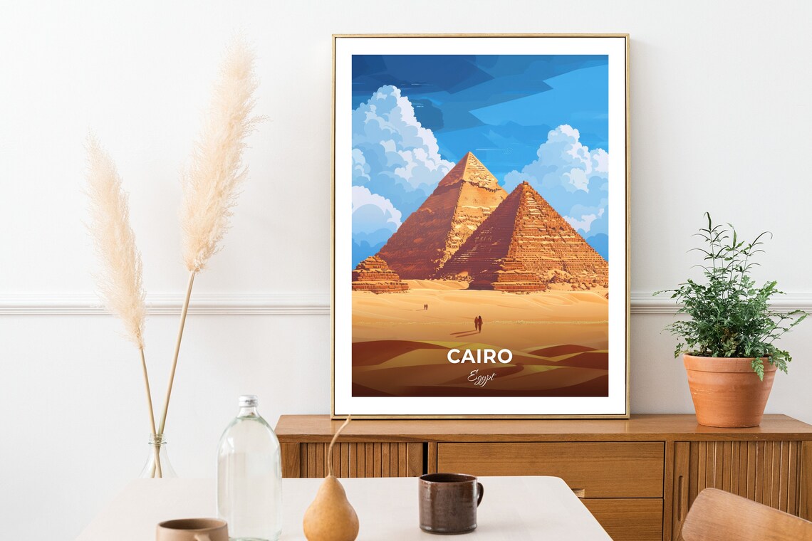 Cairo Egypt Great Pyramids Of Giza Golden Desert Sunset Sky Poster - Image 2