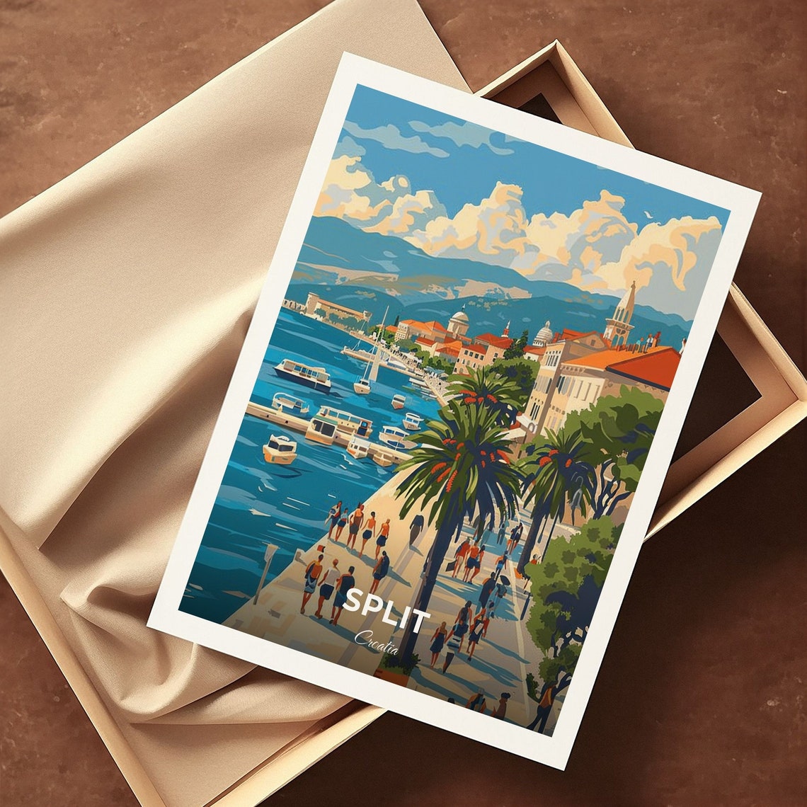 Split Croatia Riva Promenade Palms Harbor Boats Seafront Travel Poster - Image 3