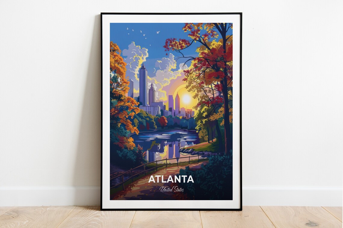 Atlanta United States Piedmont Park Skyline Autumn Lake View Poster