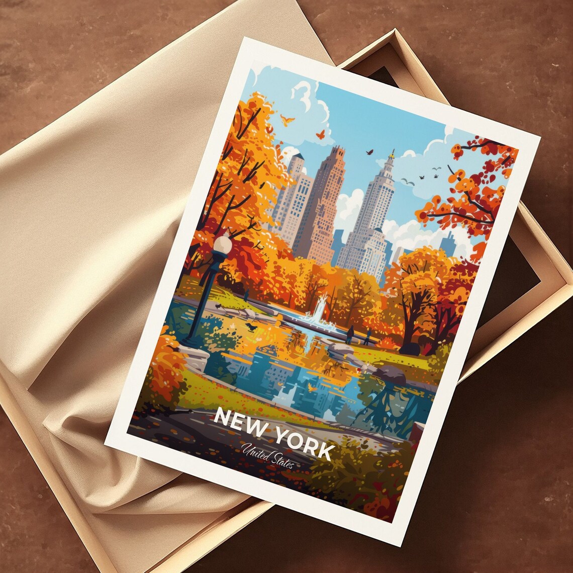 New York United States Central Park Autumn Skyline Travel Poster - Image 3