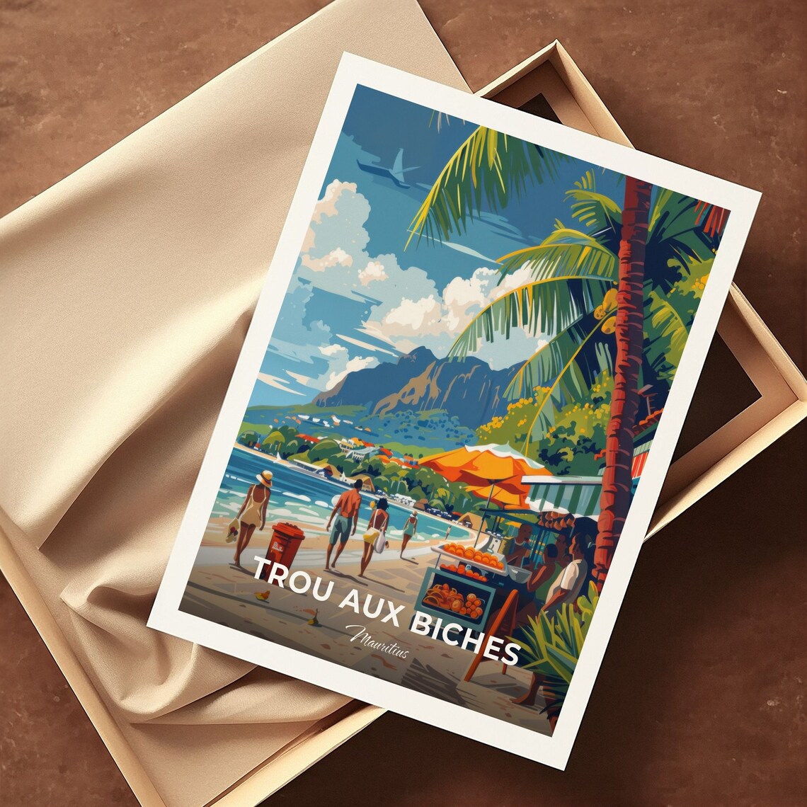 Trou Aux Biches Travel Poster Street Food Vendors City Print Cityscape Artwork Birthday Wedding Gift Wall Art Location Print - Image 3