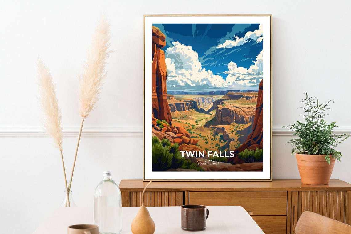 Twin Falls Travel Poster City Of Rocks National Reserve City Print Cityscape Artwork Birthday Wedding Gift Wall Art Location Print - Image 2