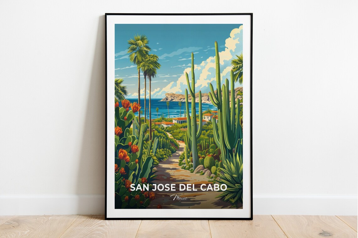 San Jose del Cabo Cactus Garden Path to the Sea Mexico Travel Poster