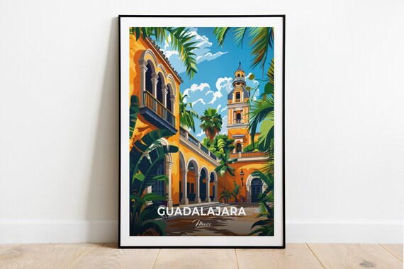 Guadalajara Mexico Hospicio Cabanas Travel Poster Colonial Courtyard Art